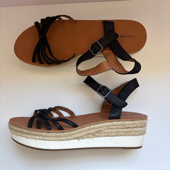 Lucky Brand Juniffer Platform Wedge Sandal Black Sz 11M - Picture 2 of 9